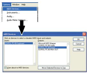 EDIROL PC-80 - Paramétrage « périphérique MIDI - 1