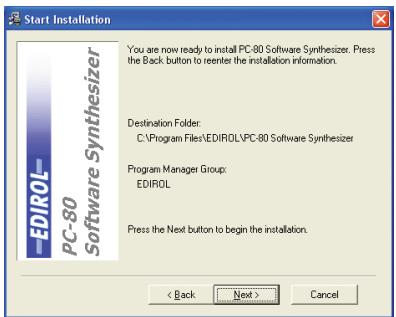 EDIROL PC-80 - Installation du synthétiseur logiciel du pc-80 - 8