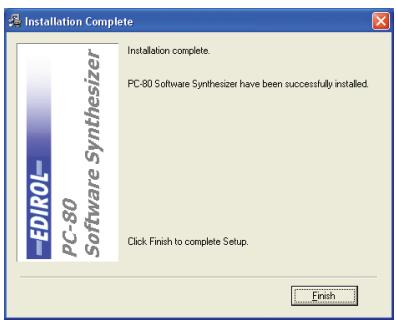EDIROL PC-80 - Installation du synthétiseur logiciel du pc-80 - 9