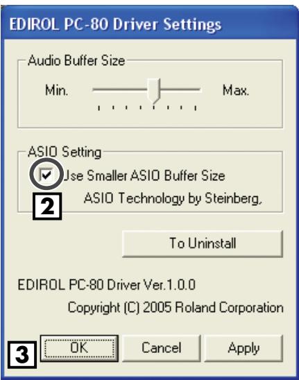 EDIROL PC-80 - Réduction de la taille du buffer ASIO - 4