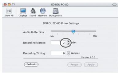 EDIROL PC-80 - Réglage du décalage à l'enregistrement (recording margin) - 3