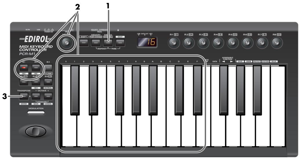 EDIROL PCR-M1 - Paramétrage du canal de transmission MIDI - 1