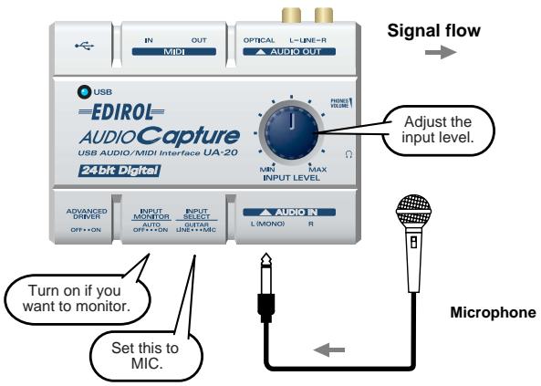 EDIROL UA-20 - Recording from a mic - 1