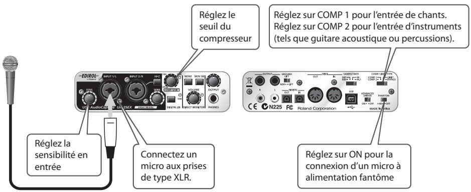 EDIROL UA-25EX - Connexion d'un micro et utilisation du compresseur - 1
