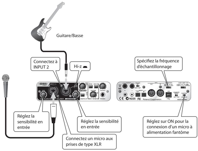 EDIROL UA-25EX - Connexion d'un micro ou d'une guitare - 1