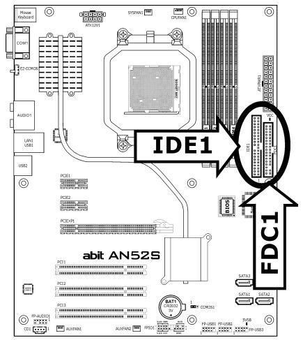 ABIT AN52S - Floppy and IDE Disk Drive Connectors - 1
