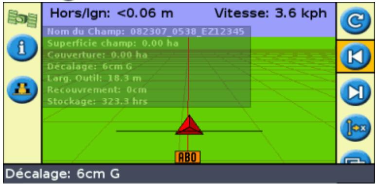 TRIMBLE EZ-GUIDE 500 LIGHTBAR SYSTEM 4.00 - Affichage du déplacement cumulé actuel - 1