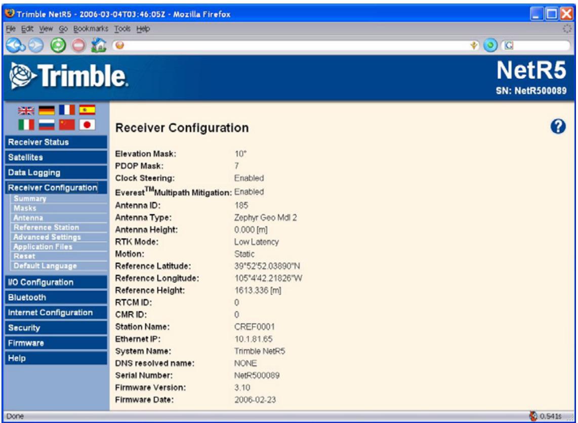 TRIMBLE RECEPTEUR GNSS NETR5 3.10 - Menu configuration du récepteur - 1