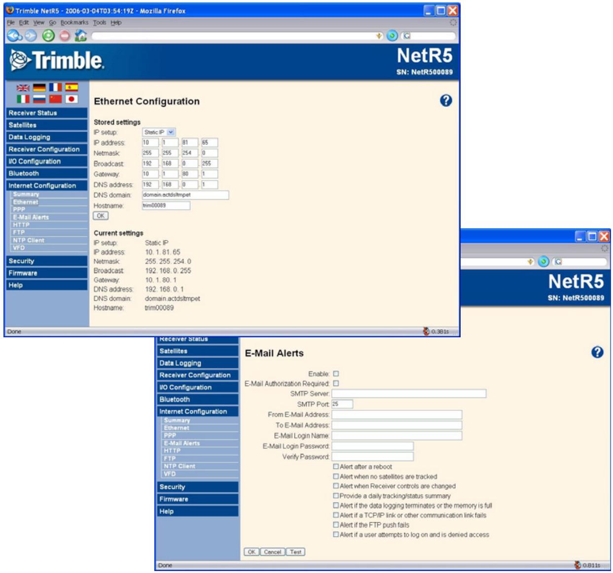 TRIMBLE RECEPTEUR GNSS NETR5 3.10 - Menu de configuration internet - 1