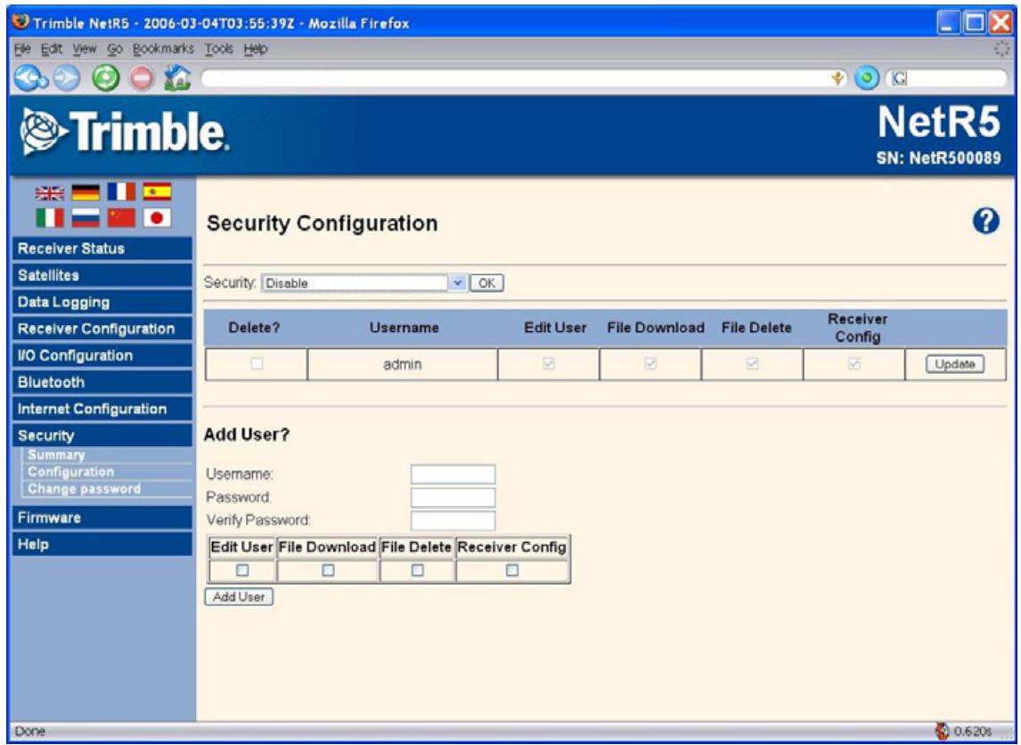 TRIMBLE RECEPTEUR GNSS NETR5 3.10 - Menu sécurité - 1