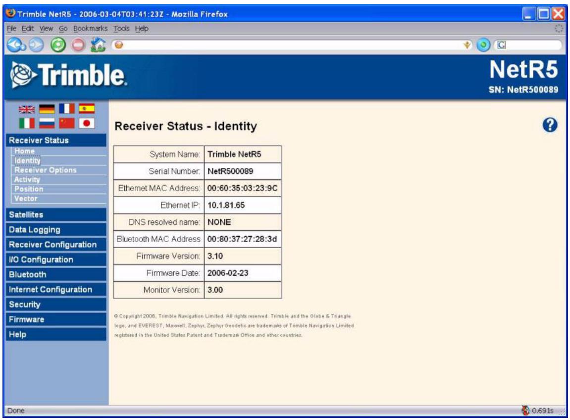 TRIMBLE RECEPTEUR GNSS NETR5 3.10 - Menu statut du récepteur - 1