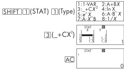COMPAQ SMARTCALC 300S - Commandes lorsque le format calcul de régression quadratique (\_ +CX) est choisi - 1