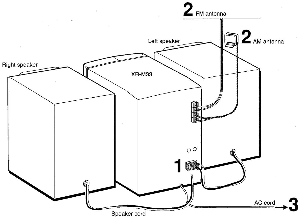 AIWA XR-M33 - Connect the speaker cord to the main unit. - 2