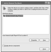 IRIVER N10 - Débranchement du PC - 1