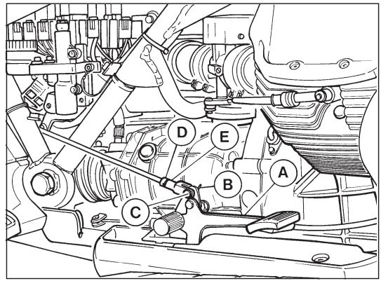 MOTO GUZZI CALIFORNIA CLASSIC - Adjusting the brake pedal of rear and left-hand front brakes (fig. 16) - 1