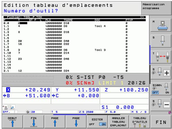 HEIDENHAIN ITNS 530 - Editor un tableau d'emplacements en mode Exécution de programme - 4