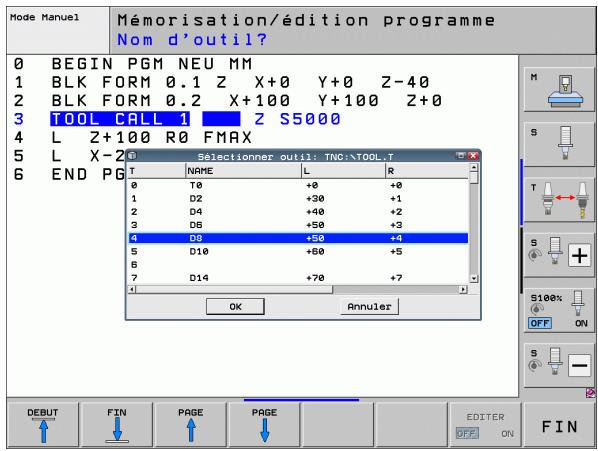 HEIDENHAIN ITNS 530 - Présélection dans les tableaux d'outils - 1
