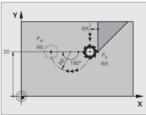 HEIDENHAIN ITNS 530 - Sortie du contour par une trajectory circulaire avec raccordement tangentiel : DEP CT - 2