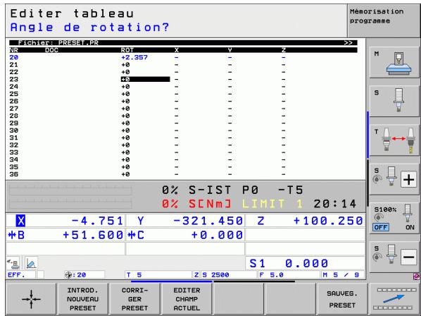 HEIDENHAIN ITNS 530 - Gestion des points d'origine avec le tableau Preset - 2