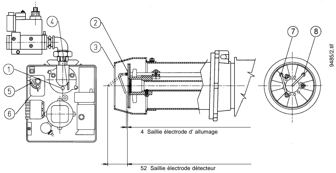 BALTUR BTG 11 - SCHEMA De principde reglage de l'air et disposition dique-electrodes pour BTG 3,6 - 6 - 4