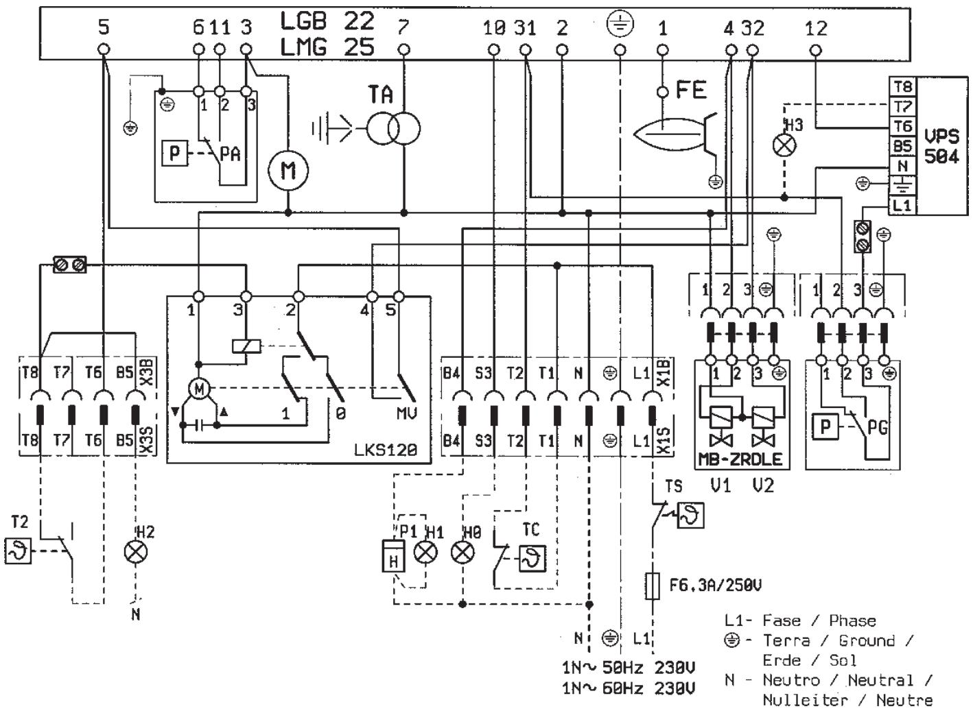 BALTUR SPARGAS 6 P - SCHEMA ELETTRICO / ELECTRIC DIAGRAM FOR / SCHEMA ELECTRIQUE / SCHALTPLAN / DIAGRAMA DE CONEXION - 1