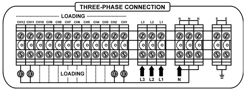 JBSYSTEMS LIGHT DSP-12 - - INSTALLACION TRIFÁSICA (4 cables “L1+L2+L3+N” + cable de tierra “E”: - 1