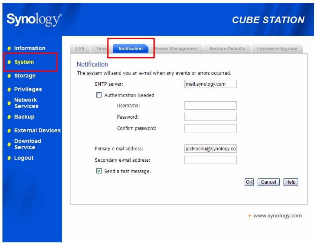 SYNOLOGY 407 SERVER - Notification par courrier électronique - 1