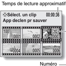 LOGICOM-SANYO XACTI VP-CG65 - Déplacez le cadre orange vers le video clip que vous souhaitez joindre, puis appuyez sur le bouton de réglage SET. - 1