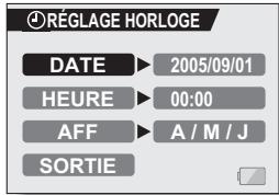 LOGICOM-SANYO XACTI VPC-E6GX - Déplacez le bouton de réglage SET vers le haut ou le bas pour sélectionner l'icone de réglage de l'horloge et appuyez sur le bouton de réglage SET. - 1