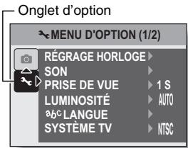 LOGICOM-SANYO XACTI VPC-E7EX - Appuyez sur la touche [▲] ou [▼] pour sélectionner l'onglet d'options. - 1