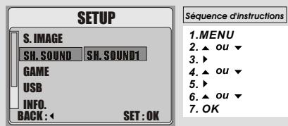 FERRANIA SOLARIS DIGITAL 711 - Réglage SIGNAL SONORE DE L'OBTURATEUR (Par Défaut: SH. SOUND 1/ SIGNAL SONORE DE L'OBTURATEUR 1 - 1