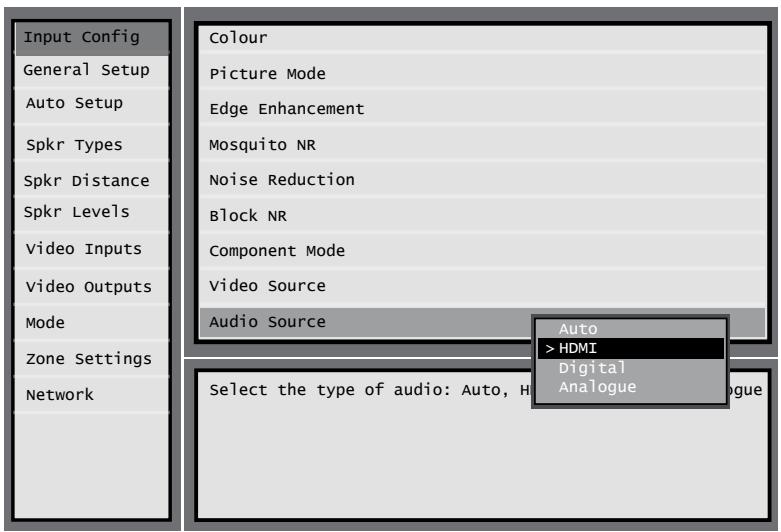 ARCAM FMJ AVR500 - Selection de la source audio (version logiciel 1.9+) - 2