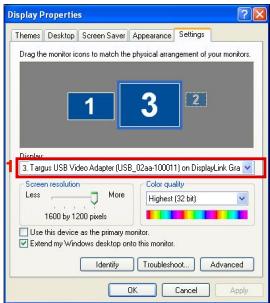 TARGUS ACA11EU - Kontrolle des Displays über Windows Displayeigenschaften (für Windows XP und Vista) - 5