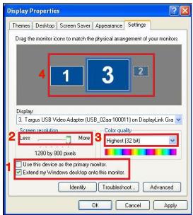 TARGUS ACA11EU - Controlling the Display using Windows Display Properties (for Windows XP and Vista) - 2