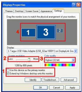 TARGUS ACA11EU - Het beeldscherm instellen met behulp van Windows' "Eigenschappen voor Beeldscherm" - 2