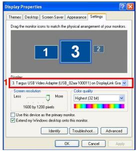 TARGUS ACA11EU - Controlar o érá using Windows Display Properties (Propriedades de Visualização do Windows) (para Windows XP e Windows Vista) - 5
