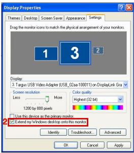 TARGUS ACA11EU - Controlling the Display using Windows Display Properties (for Windows XP and Vista) - 7