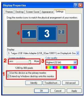 TARGUS ACA11EU - Kontrolle des Displays über Windows Displayeigenschaften (für Windows XP und Vista) - 2