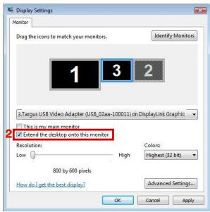 TARGUS ACA11EU - Controlling the Display using Windows Display Properties (for Windows XP and Vista) - 6