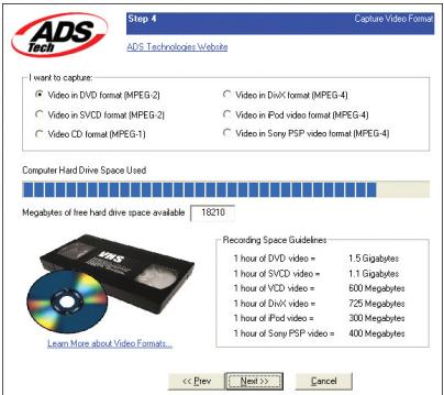 ADS TECH DVD XPRESS DX2 USBAV-714 - Choisir un format vidéo - 1