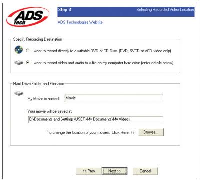 ADS TECH DVD XPRESS DX2 USBAV-714 - Create file name and select file location - 1