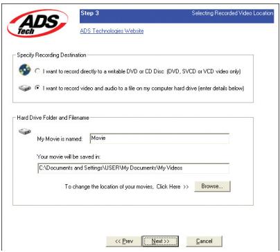 ADS TECH DVD XPRESS DX2 USBAV-714 - Einen Dateinamen eingeben und ein Zielverzeichnis für die Datei auswahlen - 1