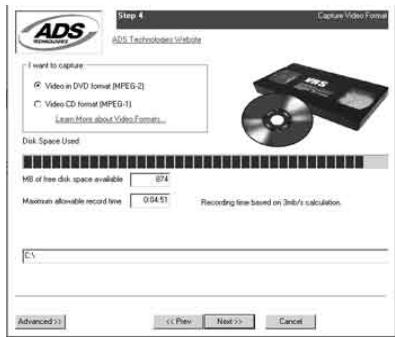 ADS TECH INSTANT DVD 2.0 - Paso cuarto: Elección de un formato de video - 1