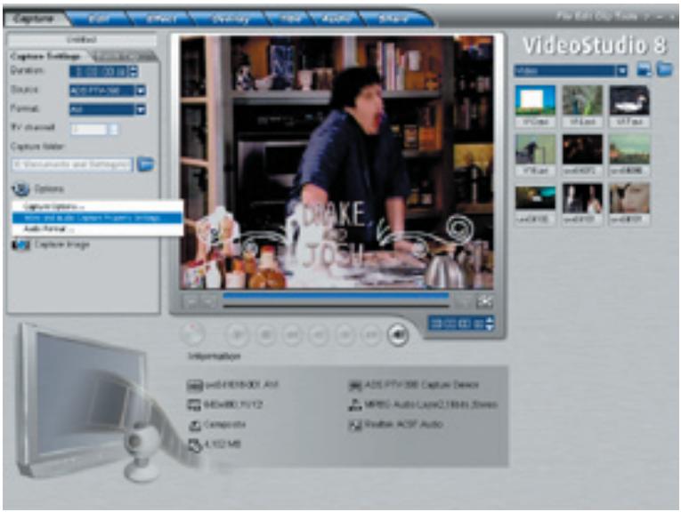 ADS TECH INSTANT VIDEO PCI PTV-390 - Opération n^0 1 : réglage des propriétés de capture vidéo et audio - 1