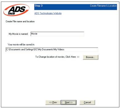 ADS TECH INSTANTDVD+MP3 - Dateinamen eingeben und Speicherverzeichnis auswahlen - 1