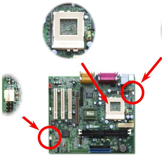 AOPEN MX3S - Socket CPU et connecteur du ventilateur - 1