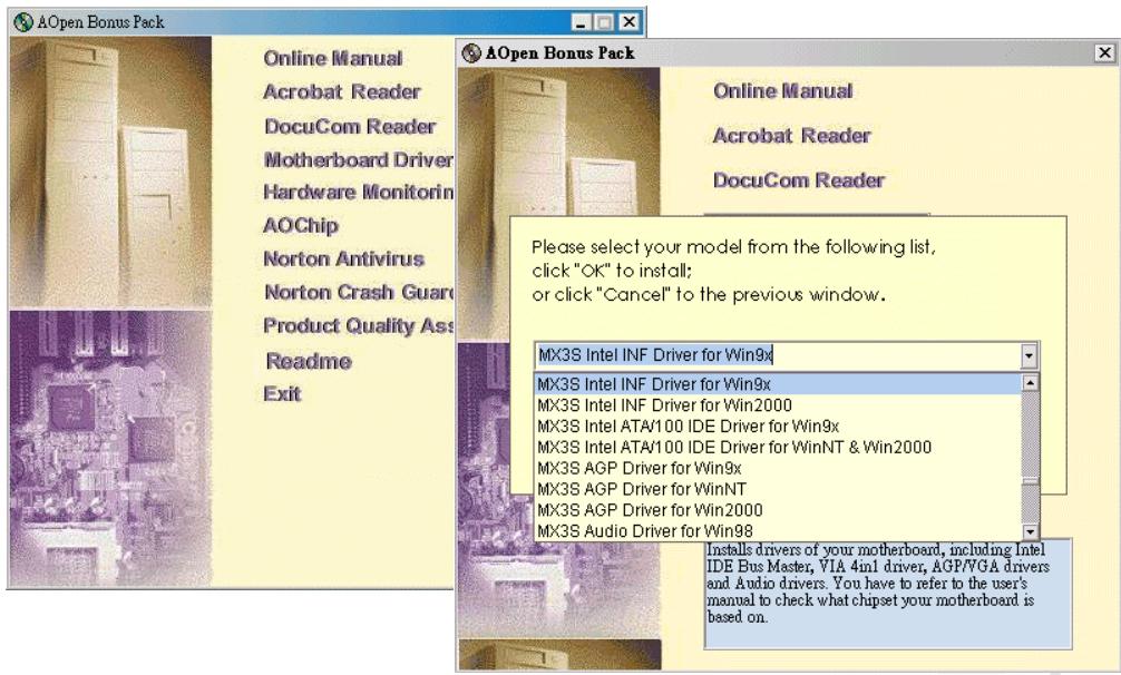 AOPEN MX3S - Autorun menu du disque bonus CD - 1
