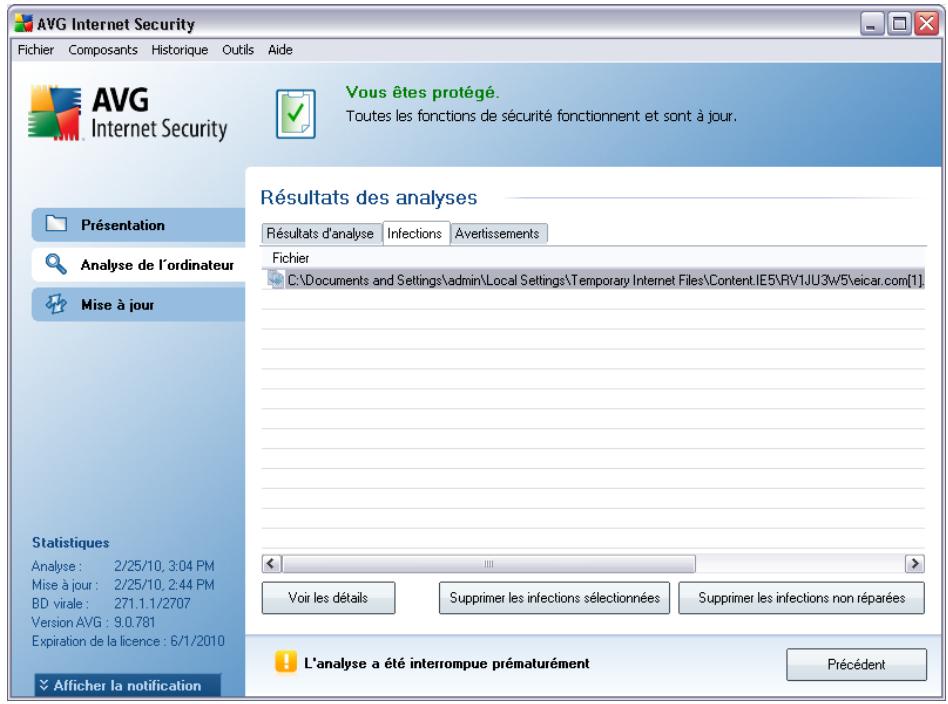 AVG ANTI-VIRUS PLUS PARE-FEU 9.0 - Onglet infections - 1