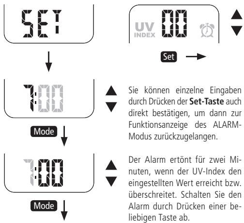 MINOX SUNTIMER - Einstellen der Alarmzeit und des UV-Alarms - 1