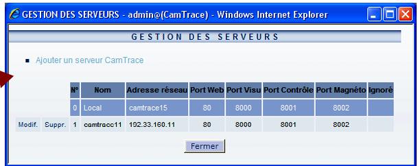 CAMTRACE V 3.8.X - Paramétrages à effectuer sur les serveurs de connexion - 2
